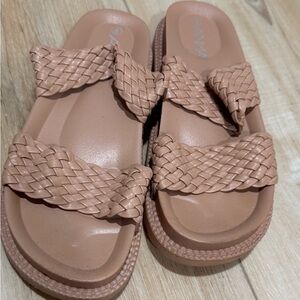 Woven Strap Slide Sandals - Blush